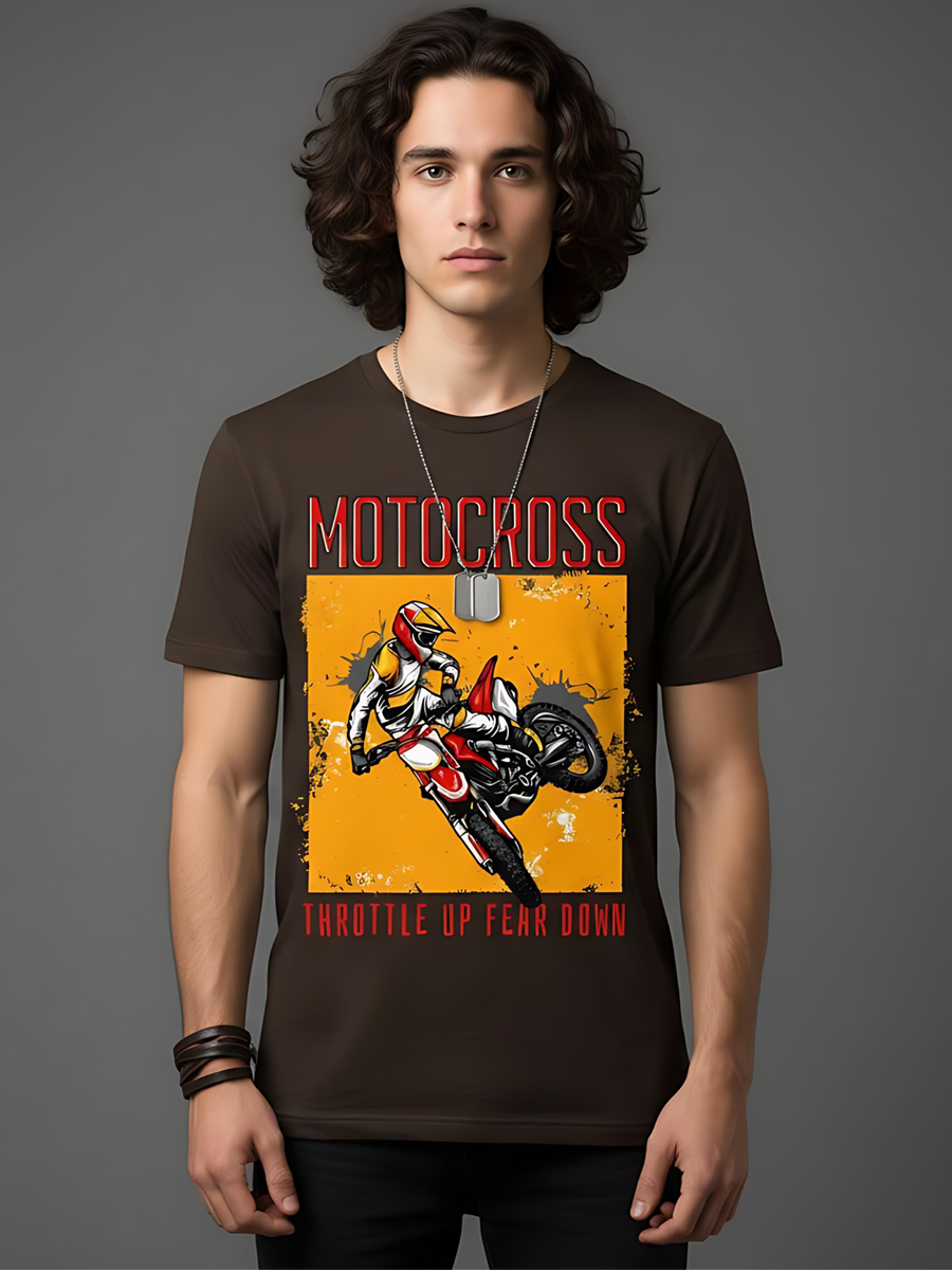Men's Motocross T-Shirt | "Throttle Up Fear Down" Dirt Bike Graphic Tee | 180 GSM Cotton