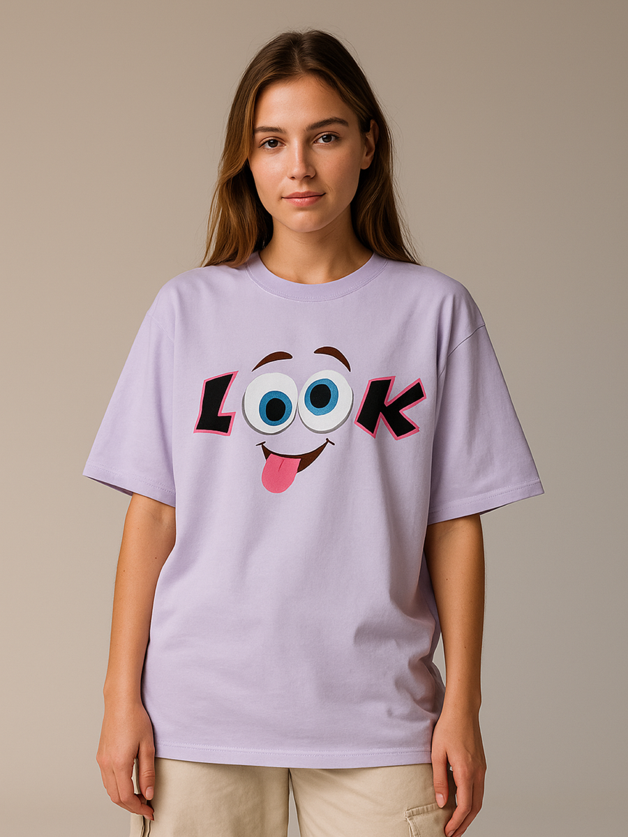 Women's Oversized "LOOK" Graphic Printed T-Shirt