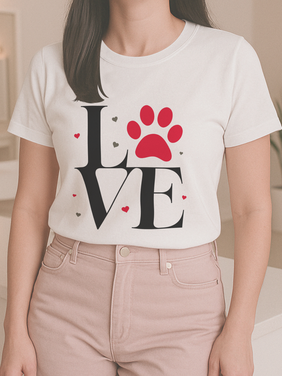LOVE Paw Print T-Shirt for Pet Lovers – Unisex Classic Cotton Tee for Dog & Cat Parents - Light Mode