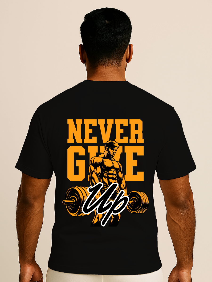 Never Give Up Gym Graphic Oversized T-Shirt for Men