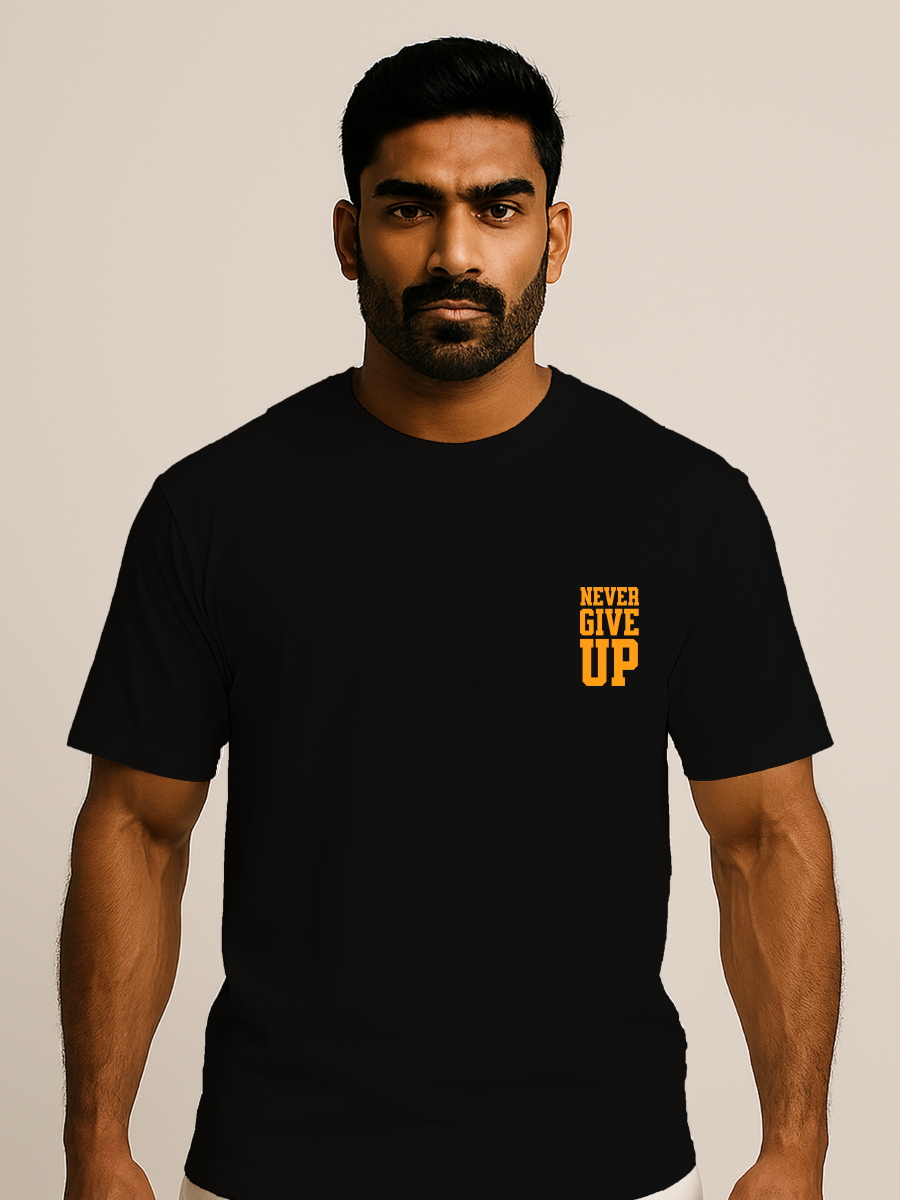 Never Give Up Gym Graphic Oversized T-Shirt for Men