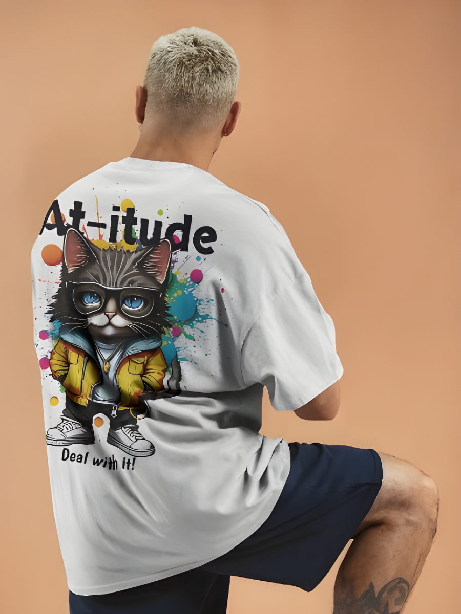 Attitude Cat Oversized T-Shirt – Unisex Street wear Graphic Tee | Heavyweight 100% Cotton