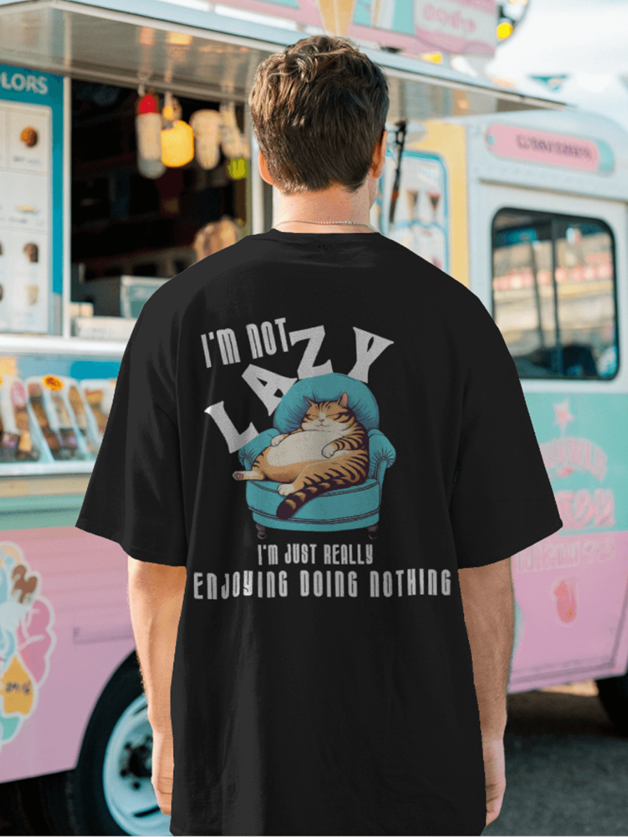 Unisex Oversized Lazy Cat T-Shirt –  Tee with 180 GSM Cotton by ToggMuse - Dark Mode