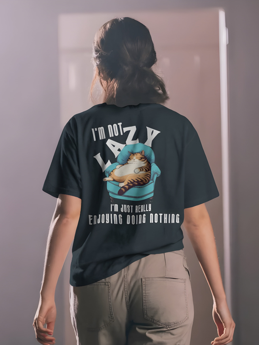 Unisex Oversized Lazy Cat T-Shirt –  Tee with 180 GSM Cotton by ToggMuse - Dark Mode